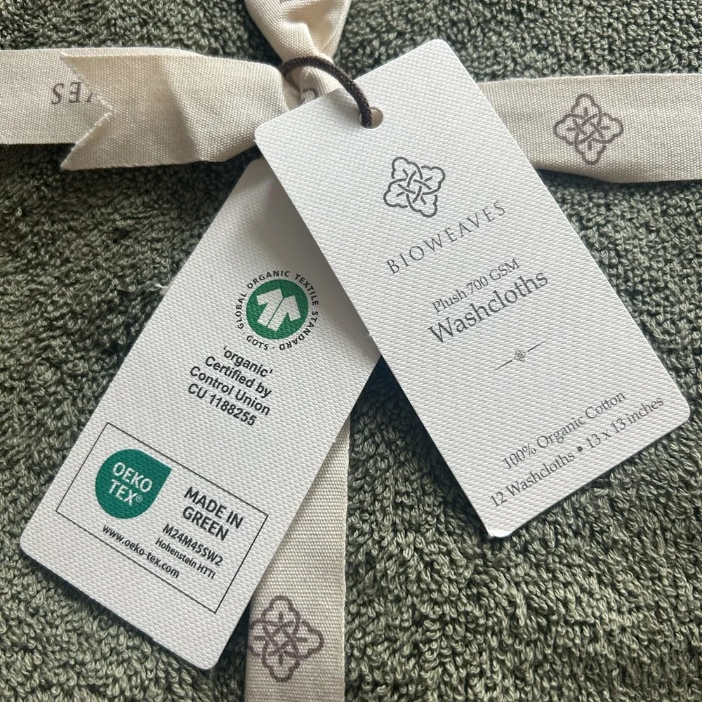 NWT Bioweaves 100% Organic Cotton Plush Washcloths Set (12pk) 13x13